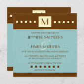 ブルーブラウンモノグラムアールデコ結婚式招待状 招待状 (正面/裏面)