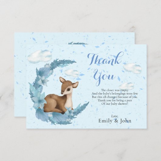 ブルーブラウンリトルバンビ雲ハーフムーンダスト サンキューカード (正面/裏面)