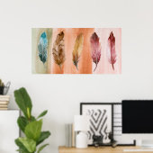 ブルーブラウンレッドフェザーズウォールアートプリント ポスター (ホームオフィス)