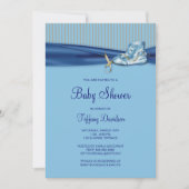 ブルーブラウンヴィンテージシューズボーイベビーシャワー 招待状 (正面)