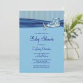 ブルーブラウンヴィンテージシューズボーイベビーシャワー 招待状 (スタンド正面)