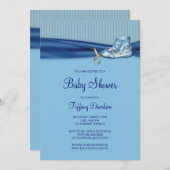 ブルーブラウンヴィンテージシューズボーイベビーシャワー 招待状 (正面/裏面)