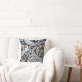 ブルーブラウンヴィンテージペイズリーライト クッション