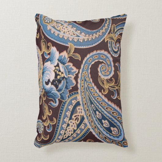 ブルーブラウンヴィンテージペイズリー新規 アクセントクッション (正面(垂直))