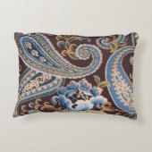 ブルーブラウンヴィンテージペイズリー新規 アクセントクッション (裏面)