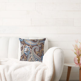 ブルーブラウンヴィンテージペイズリー新規 クッション