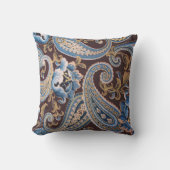ブルーブラウンヴィンテージペイズリー新規 クッション (正面)
