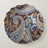 ブルーブラウンヴィンテージペイズリー新規 ラウンドクッション (裏面)