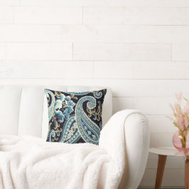 ブルーブラウンヴィンテージペイズリー クッション