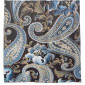 ブルーブラウンヴィンテージペイズリー シャワーカーテン (正面)