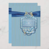 ブルーブラウンヴィンテージボーイシャワー招待状 招待状 (正面/裏面)