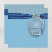 ブルーブラウンヴィンテージボーイシューシャワー招待状 招待状 (正面/裏面)