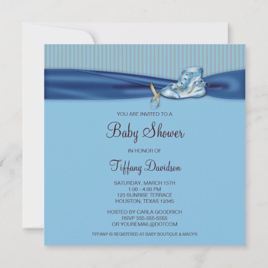 ブルーブラウンヴィンテージボーイシューシャワー招待状 招待状 (裏面)