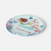 ブルーブラウン人魚の女の子の女の子に2つの誕生日 ペーパープレート (アングル)