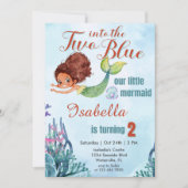 ブルーブラウン人魚の女の子の女の子に2つの誕生日 招待状 (正面)