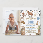 ブルーブラウン写真西は1歳の誕生日だった 招待状 (正面)