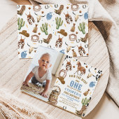 ブルーブラウン写真西は1歳の誕生日だった 招待状