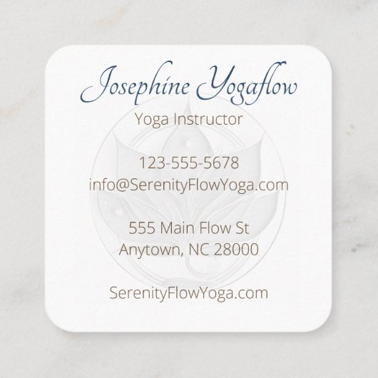 ブルーブラウン抽象芸術蓮エレガント花スタイリッシュ スクエア名刺 (裏面)