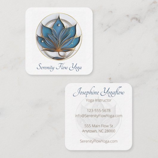ブルーブラウン抽象芸術蓮エレガント花スタイリッシュ スクエア名刺 (正面/裏面)