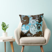 ブルーブラウン旋回モダンレトロパターン クッション (椅子)