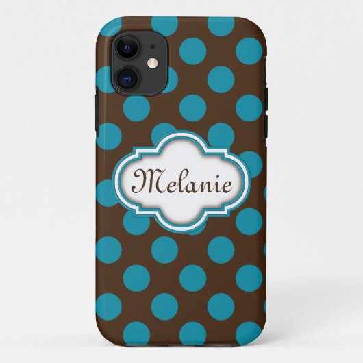 ブルーブラウン水玉模様クローバー銘板 Case-Mate iPhoneケース (裏面)