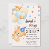 ブルーブラウン甘いクマとバルーン少年の誕生日 招待状 (正面)