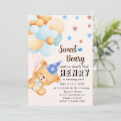 ブルーブラウン甘いクマとバルーン少年の誕生日 招待状 (スタンド正面)