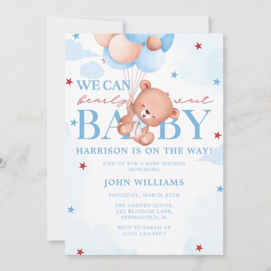 ブルーブラウン男の赤ちゃんバーリーウェイベビーシャワー 招待状 (正面)