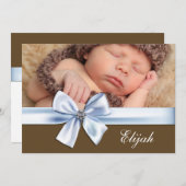 ブルーブラウン男の赤ちゃん写真誕生のお知らせ 案内状 (正面/裏面)