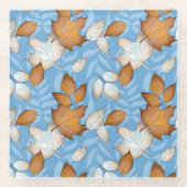 ブルーブラウン白紅葉 ガラスコースター (正面)