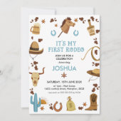 ブルーブラウン私の最初のロデオカウボーイ1歳の誕生日 招待状 (正面)