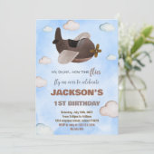 ブルーブラウン飛行機誕生日招待状 招待状 (スタンド正面)