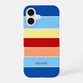ブルーブラウン&イエロストライプレンズモノグラム電話ケース iPhone 16ケース (裏面)