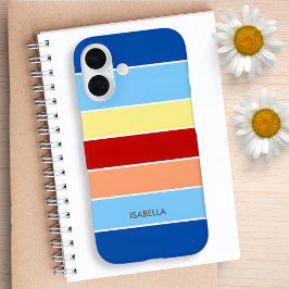 ブルーブラウン&イエローストライプレンズモノグラムケースマット iPhone 16ケース