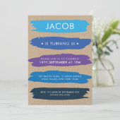 ブルーブラシストロークのシェーディングボーイズ5誕生日 招待状 (スタンド正面)