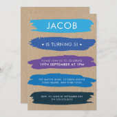 ブルーブラシストロークのシェーディングボーイズ5誕生日 招待状 (正面/裏面)