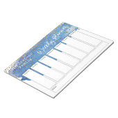 ブルーブラシストローク金ゴールド紙吹雪週間プランナー ノートパッド (アングル)