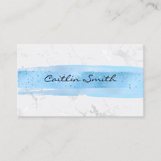 ブルーブラシストローク銀白色フォイル大理石 名刺 (正面)