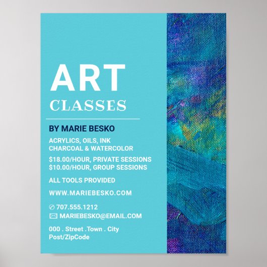 ブルーブラシストローク、アート先生、アートクラス ポスター (正面)