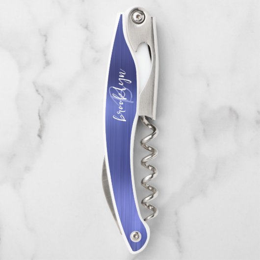 ブルーブラシフェイクド仕上げメタルモノグラムスクリプト ソムリエナイフ (裏面)