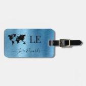 ブルーブラシ仕上げメタリックカスタム旅行荷物タグ ラゲッジタグ (正面横)