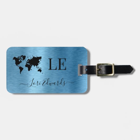 ブルーブラシ仕上げメタリックカスタム旅行荷物タグ ラゲッジタグ (正面横)