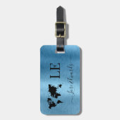 ブルーブラシ仕上げメタリックカスタム旅行荷物タグ ラゲッジタグ (正面縦)