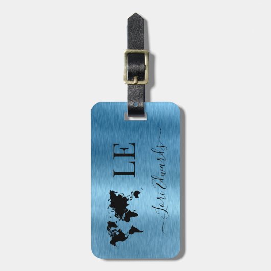 ブルーブラシ仕上げメタリックカスタム旅行荷物タグ ラゲッジタグ (正面縦)