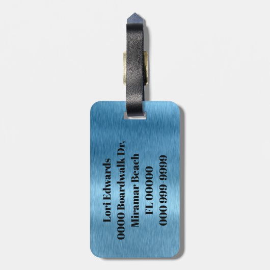 ブルーブラシ仕上げメタリックカスタム旅行荷物タグ ラゲッジタグ (裏面縦)