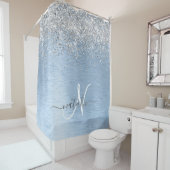 ブルーブラシ仕上げメタルシルバーグリッターモノグラム名 シャワーカーテン (インサイチュ)