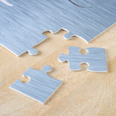 ブルーブラシ仕上げメタルシルバーグリッターモノグラム名 ジグソーパズル (側面)