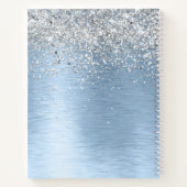 ブルーブラシ仕上げメタルシルバーグリッターモノグラム名 ノートブック (裏面)