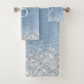 ブルーブラシ仕上げメタルシルバーグリッターモノグラム名 バスタオルセット (インサイチュ)