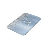 ブルーブラシ仕上げメタルシルバーグリッターモノグラム名 バスマット (アングル)